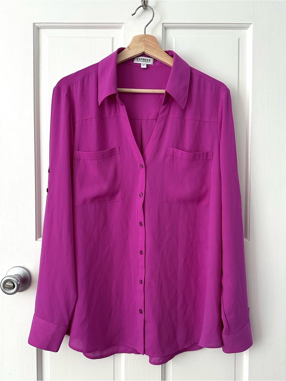EXPRESS The Portofino Shirt Blouse Magenta Purple Pink Size XL